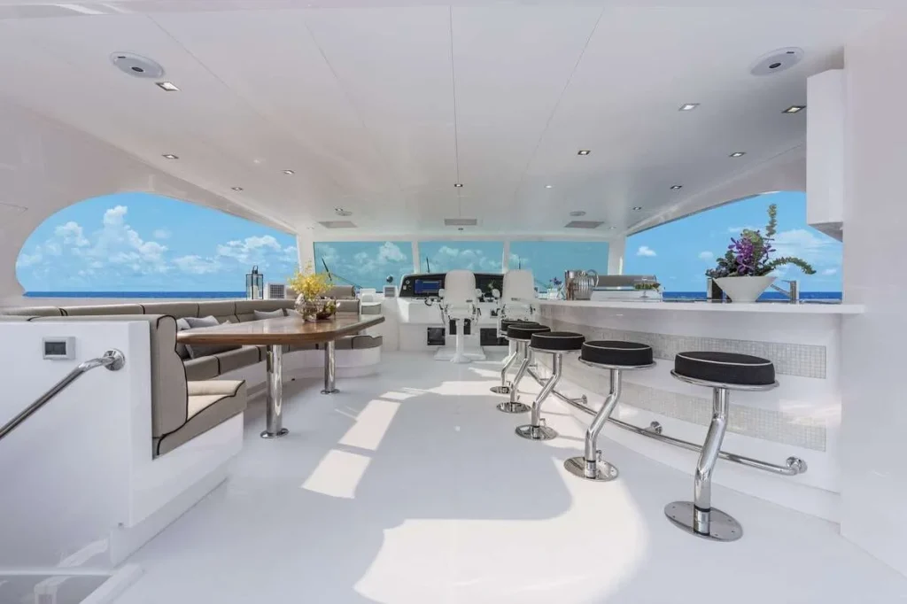 Seaglass 74 BVI power catamaran charter - flybridge lounge - All-Inclusive Caribbean Yacht Charters