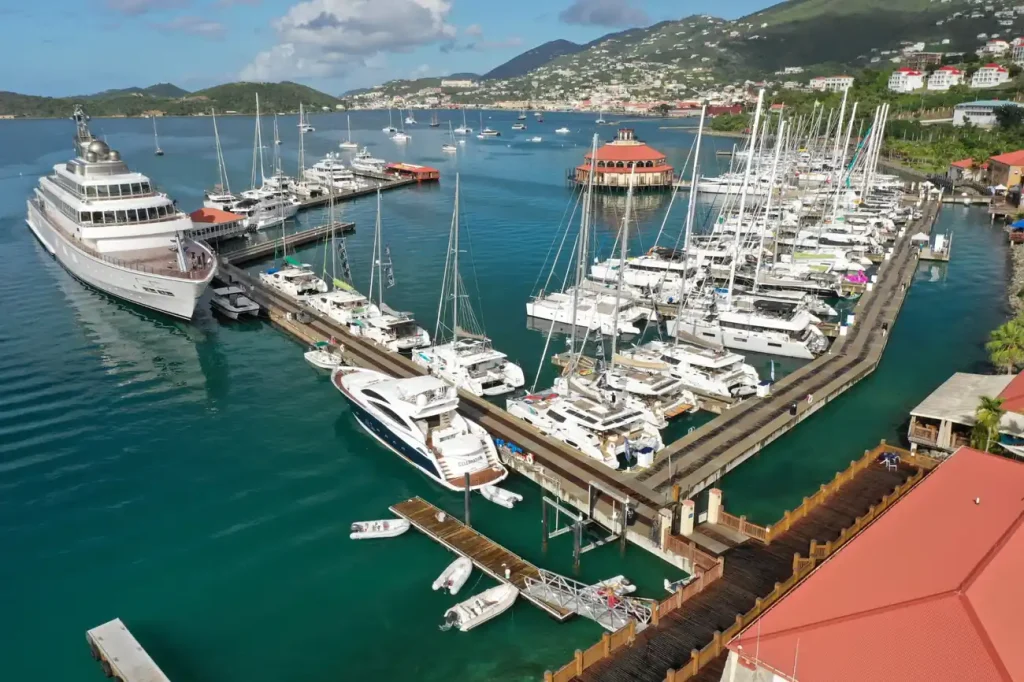 Yachts at Yacht Haven Grande Marina in St. Thomas for a St. Thomas and St. John yacht charter itinerary